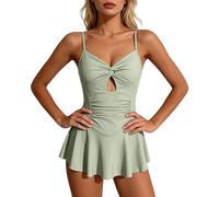 Genérico Tankini Mujer 2026 Bañador Reductor Barriga Bikini Traje de Baño Sin Mangas con Espalda : Cintura Fruncida Al Frente para Resort Y Piscina Bañador Piscina Mujer Tankini Reductor (Green,L)