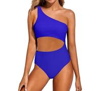 Genérico Tankini Mujer 2026 Bañador Talla Grande Bikinis Traje de Baño de Un Solo Hombro para Mujer,Traje Baño con Recortes Familiar Bañadores Reductores (Blue,S)