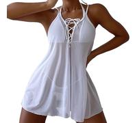 Genérico Tankini Mujer 2026 Bañadores 2 Piezas Bikini Negro Sin Cubierta de Horquilla Envolturas de Encaje Vestido Cruzado Mujer Playa hasta Lencería Bikini Bañador Efecto Vientre Plano (White,M)