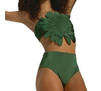 Genérico Tankini Mujer 2026 Bañadores 2 Piezas Bikini Tanga Traje de Baño Dividido con Correa Desmontable Sin Espalda con Hombros Descubiertos Sexy de Color Bañador Mujer Negro Bañadores (Green,M)