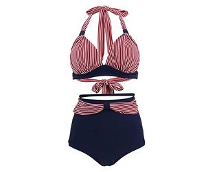 Genérico Tankini Mujer 2026 Bañadores Dos Piezas Bikinis Conjunto de Bikini de Cintura Alta con Cuello Lunares Retro Traje Baño Piezas Bañador Natacion Mujer Bañadores Tallas (Navy,XL)