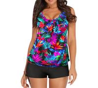 Genérico Tankini Mujer 2026 Bañadores Dos Piezas Bikinis Women's Spring/Summer Solid Color Camisole Split Sleeveless Bikini Set with Breast Topper Bañador con Falda Bañadores Reductores (Hot Pink,L)