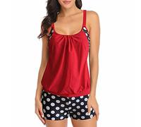 Genérico Tankini Mujer 2026 Bañadores Reductores Bikinis Conjunto de Tankini de Talla Grande con Estampado Lunares para Mujer,Traje Baño Piezas con Tiras Bañador Faja (Red,M)
