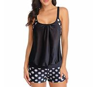 Genérico Tankini Mujer 2026 Bañadores Reductores Bikinis Conjunto de Tankini de Talla Grande con Estampado Lunares para Mujer,Traje Baño Piezas con Tiras Bañador Faja (Black,S)