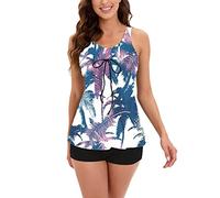 Genérico Tankini Mujer 2026 Traje de Baño Bikini Push Up Traje de Baño Tropical Piezas Conjunto Bikini con Encubrimiento Mujer Flores Bañador Tanga Bañadores Tallas (Blue,L)