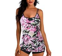 Genérico Tankini Mujer Bañador Negro Bikini Talla Grande Trajes de Baño de Talla Grande para Mujer Trajes Baño Piezas Camisetas Sin Mangas Torso Largo Bañador Vientre Plano(Pink,L)