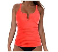 Genérico Tankini Mujer Bañador Reductor Bikini Braga Alta Tops de Tankini para Mujer Traje de Baño Parte Superior Traje Baño Sin Parte Inferior Talla Grande Bikini (Orange,S)