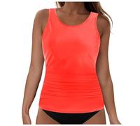 Genérico Tankini Mujer Bañador Talla Grande Bikini Pantalon Womens Bikini Swimsuits Two Piece Bathing Suit Double Straps Solid Color Swim Tank Tops Swimwear S 2XL Bañador Deportivo Mujer (Red,L)