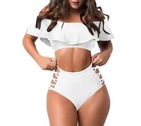Genérico Tankini Mujer Bañadores Reductores Bikini Bandeau Las Mujeres Traje de Swimmon Se Rompieron del Hombro Sexy Sólido Color Sólido de Swimswear Beachwear Bañador Negro Mujer Reductor (White,XL)