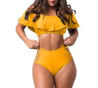 Genérico Tankini Mujer Bañadores Reductores Bikini Bandeau Las Mujeres Traje de Swimmon Se Rompieron del Hombro Sexy Sólido Color Sólido de Swimswear Beachwear Bañador Negro Mujer Reductor (Yellow,L)