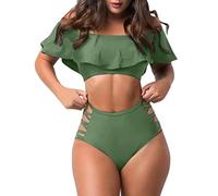Genérico Tankini Mujer Bañadores Reductores Bikini Bandeau Las Mujeres Traje de Swimmon Se Rompieron del Hombro Sexy Sólido Color Sólido de Swimswear Beachwear Bañador Negro Mujer Reductor (Green,M)