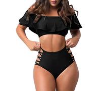 Genérico Tankini Mujer Bañadores Reductores Bikini Bandeau Las Mujeres Traje de Swimmon Se Rompieron del Hombro Sexy Sólido Color Sólido de Swimswear Beachwear Bañador Negro Mujer Reductor (Black,)