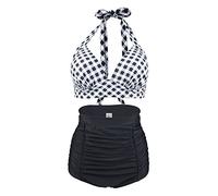 Genérico Tankini Mujer Bañadores Reductores Bikini Pantalon Conjunto de Bikini de Cintura Alta con Cuello Lunares Retro Traje Baño Piezas Bañador Mujer Negro Tankini Reductor (White,M)