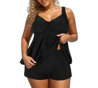 Generico Tankini mujer dos piezas acolchado sujetador tallas grandes tankini dos piezas push up playa verano trajes de playa Curvy traje de baño mujer elegante Natación Top y pantalones cortos, Negro
