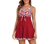 Genérico Tankini Mujer,Traje De BañO Tankini con Falda De Moda Y Pantalones Cortos De NiñO Conservadores Traje De BañO De Dos Piezas para Playa Y Piscina