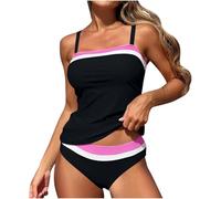 Genérico Tankinis Mujer 2026 Traje de Baño Bikini Negro Conjunto de Bikini Primavera/Verano para Mujer con Cinturón Alto Y Pecho Color Liso Bañador Deportivo Bañadores Tallas (Black,M)