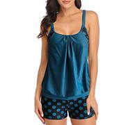 Genérico Tankinis Mujer 2026 Traje de Baño Bikini Pantalon Conjunto de Tankini Talla Grande con Estampado Lunares para Mujer,Traje Baño Piezas con Bañador 2026 Bañadores(Blue,S)