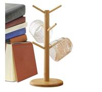 Genérico Taño de árboles de - rejilla de almacenamiento de taza, tazas de madera | Organizador de encimera duradera con 6 ganchos, colgilla de taza de que ahorra espacio para el gabinete de cocina co