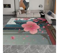 Genérico Tapetes Arquitectura China Ramas De Flor De Durazno Alfombras Salon 160 x 230 cm, Antideslizante Estampada Multicolor Alfombra Pie de Cama Rectangular para Domitorio Pasillo Entrada Casa