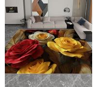 Genérico Tapetes de área 160 x 230 cm, Alfombras Rectangulares Amarillo Rojo, Alfombra Antideslizante 3D Plantas Retro Flores Hojas para Dormitorio Habitación de Niños Comedor Decoración del Hogar