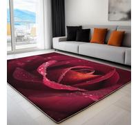 Genérico Tapetes Estilo Romántico Alfombras Salon de Pelo Corto 100 x 160 cm, Antideslizante Estampada Flores Rosa Gotas De Rocío Alfombra Pie de Cama Rectangular para Domitorio Pasillo Entrada Casa