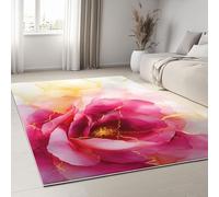 Genérico Tapetes Lavables a Máquina para Sala de Estar Estilo Acuarela, Alfombrilla de Entrada Interior Flores Rosas Rayas, Alfombras Antideslizantes Rectangulares 100 x 160 cm