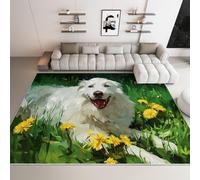 Genérico Tapetes Lavables a Máquina para Sala de Estar Pintura Al Óleo, Alfombrilla de Entrada Interior Animales Perro Crema Pradera Verde Alfombras Antideslizantes Rectangulares 100 x 160 cm