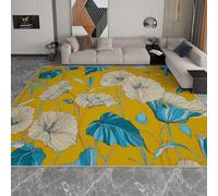 Genérico Tapetes Moderno Mediados Siglo Flores Tropicales Hojas Alfombras Salon 160 x 230 cm, Antideslizante Estampada Amarillo Alfombra Pie de Cama Rectangular para Domitorio Pasillo Entrada Casa
