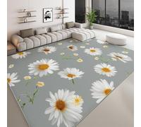 Genérico Tapetes Vintage Alfombras Salon de Pelo Corto 140 x 200 cm, Antideslizante Estampada Gris Planta Floral Margarita Alfombra Pie de Cama Rectangular para Domitorio Pasillo Entrada Casa