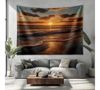 Genérico Tapiz de Pared 230x180cm RomáNtico Atardecer Playa Decoración Interior y Exterior para El hogar Naranja Tapiz Mural para Boda Familia Regalo Conmemorativo
