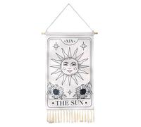 Genérico Tapiz de Tarot,Tapiz de Bruja,Decoración artística de sol y luna blanca - Tapiz de pared bohemio, adorno colgante tejido a mano con cartas del Tarot para sala de estar, dormitorio, galería