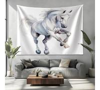 Genérico Tapiz Decorativo Pared 230x180cm Caballo Blanco Animal De Acuarela Microfibra Cuadros Decoracion Salon Modernos Blanco para Dormitorios Inicio Oficina Cafetería Galería Guardería
