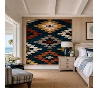 Genérico Tapiz mural personalizado regalo cumpleaños mujer salón dormitorio 150 x 200 cm, geométrico retro azul marrón blanco gris amarillo