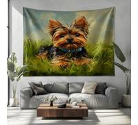Genérico Tapiz Tela Decoracion Pared Yorkshire Terrier Animal Tapiz Microfibra lavable ligero Verde para Estudiante Habitación de Invitados Comedor Decoración Interior 200x150cm