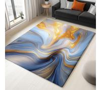 Genérico Tappeto da soggiorno lavabile 160 x 230 cm Minimalista Texture Effetto Marmo Linee Ondulate a Pelo Corto BLU morbido e antiscivolo Tappeto per Camera da letto Sala da pranzo cucina ufficio