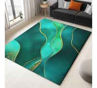 Genérico Tappeto da soggiorno lavabile 160 x 230 cm Tema Marmo Onde Linee a Pelo Corto Verde morbido e antiscivolo Tappeto per Camera da letto Sala da pranzo cucina ufficio