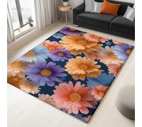 Genérico Tappeto per Camera da letto Fiori Piante Vivaci Margherite tappeto per soggiorno tappeti morbidi antiscivolo a Pelo Corto lavabili per bagno Sala da pranzo corridoio BLU 60 x 90 cm