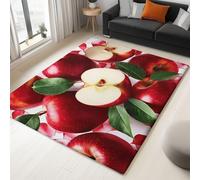 Genérico Tappeto per Camera da letto Surreale Frutta Mela Foglie Verdi tappeto per soggiorno tappeti morbidi antiscivolo a Pelo Corto lavabili per bagno Sala da pranzo corridoio Bianco 140 x 200 cm