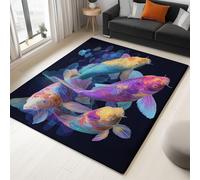 Genérico Tappeto per Camera da letto Vettoriale Animali Colori Koi tappeto per soggiorno tappeti morbidi antiscivolo a Pelo Corto lavabili per bagno Sala da pranzo corridoio Nero 120 x 170 cm