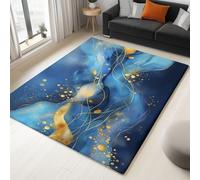 Genérico Tappeto per soggiorno Acquerello Marmo Linee Dorate160 x 230 cm BLU tappeto a Pelo Corto antiscivolo lavabile in lavatrice - facile da pulire per soggiorno Sala da pranzo ufficio in casa