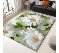 Genérico Tappeto per soggiorno Piante Fiori Margherite 60 x 90 cm Grigio tappeto a Pelo Corto antiscivolo lavabile in lavatrice - facile da pulire per soggiorno Sala da pranzo ufficio in casa