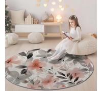 Genérico Tappeto Rotondo lavabile Color Claro - Acuarela Floral Hoja Enredadera Resistente interni Tappeti per Bambini Cameretta balcone Sala da pranzo terrazza, 150 x 150 cm Antiscivolo Tappetino