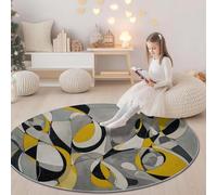 Genérico Tappeto Rotondo lavabile Gris - Abstracto Geometría Curvas Resistente interni Tappeti per Bambini Cameretta balcone Sala da pranzo terrazza, 180 x 180 cm Antiscivolo Tappetino