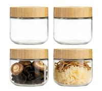 Genérico tarro de - 300 ml recipiente hermético | Lote de 4 tarros de ancha para almacenamiento de alimentos, copos de avena o azúcar, tapa enn madera, transparente, 170 tanques