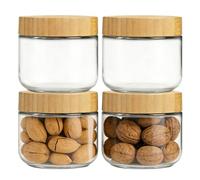 Genérico Tarros de almacenamiento de vidrio - Paquete de 4 recipientes de ancha, juego de botes herméticos para alimentos, tarros de preparación reutilizables de 300 ml | Adecuado para el almuerzo,