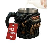 Genérico Tasse À Café V12 - Tasse Isolée À Double Paroi En Acier Inoxydable Sur Le Thème Du Moteur Rétro | Gobelet À Boisson De Forme Réaliste, Pour Golf, Balcon, Jardin, Pique-nique, Camping, Fête