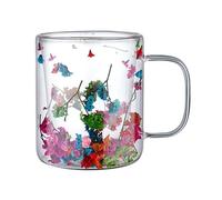 Generico Tasses à Thé en Verre à Double Paroi - Tasses Résistantes à la Chaleur avec Fleurs Séchées | Tasse de 250 ml pour Eau, Café, Vin, Jus, Lait, Tasse à Boisson