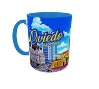Genérico Taza Asturias - Souvenir Asturias - Oviedo (Santa María del Naranco y Catedral) - Taza Bicolor Azul - Regalo Típico Asturiano - 330 ml