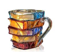 Generico Taza de café con libro pintado creativo en 3D para amantes del cristal, decoración creativa de mesa, recipiente decorativo hecho a mano para profesores, literatura artística