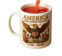 Genérico Taza de café del 250º cumpleaños - Conmemorativa patriótica años 1776-2026 - Taza patriótica y simbólica | Mujer Hogar Oficina Apartamento Escuela Cafetería